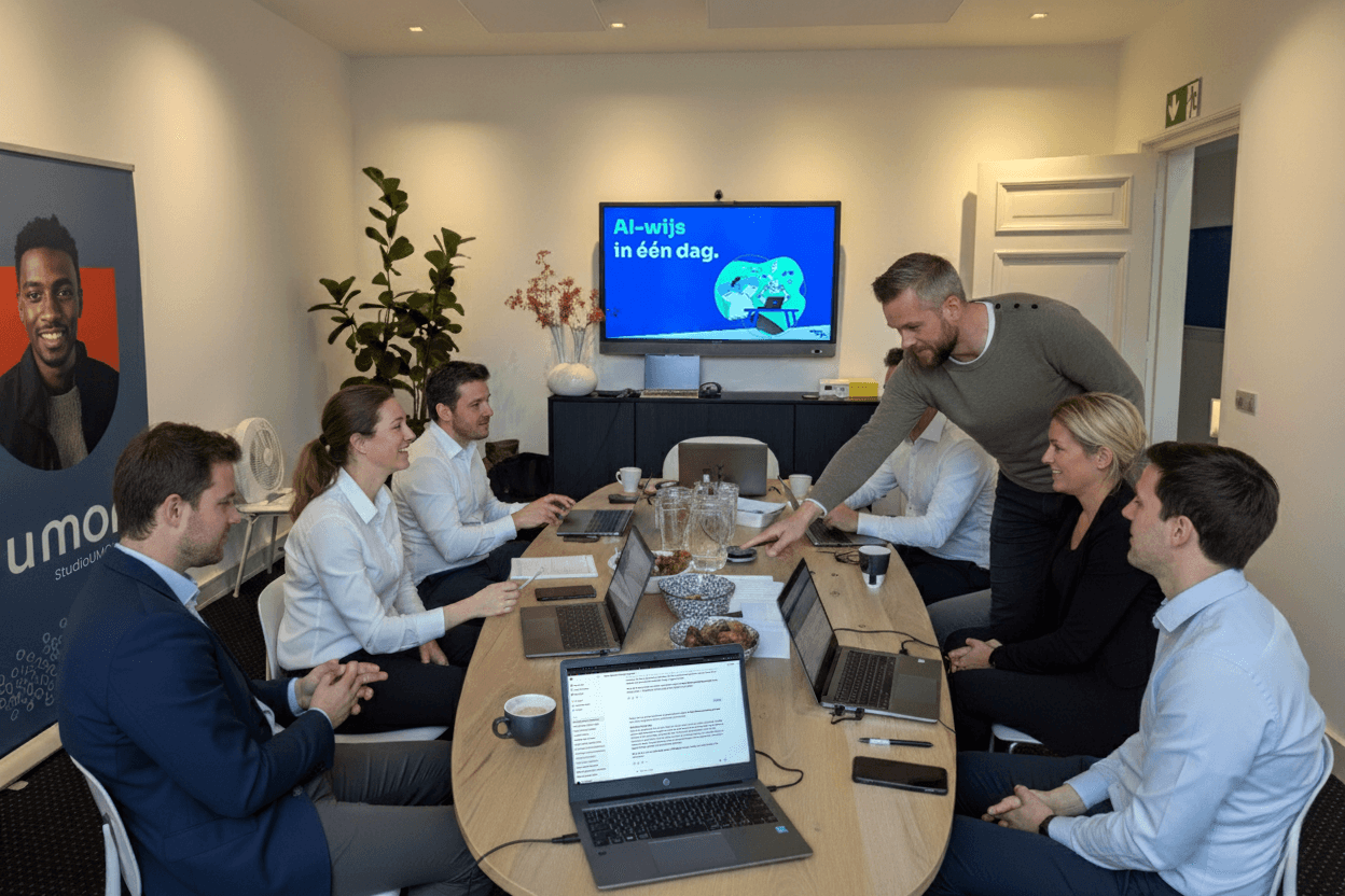 AI-Wijs training in boardroom setting met kleine groep professionals